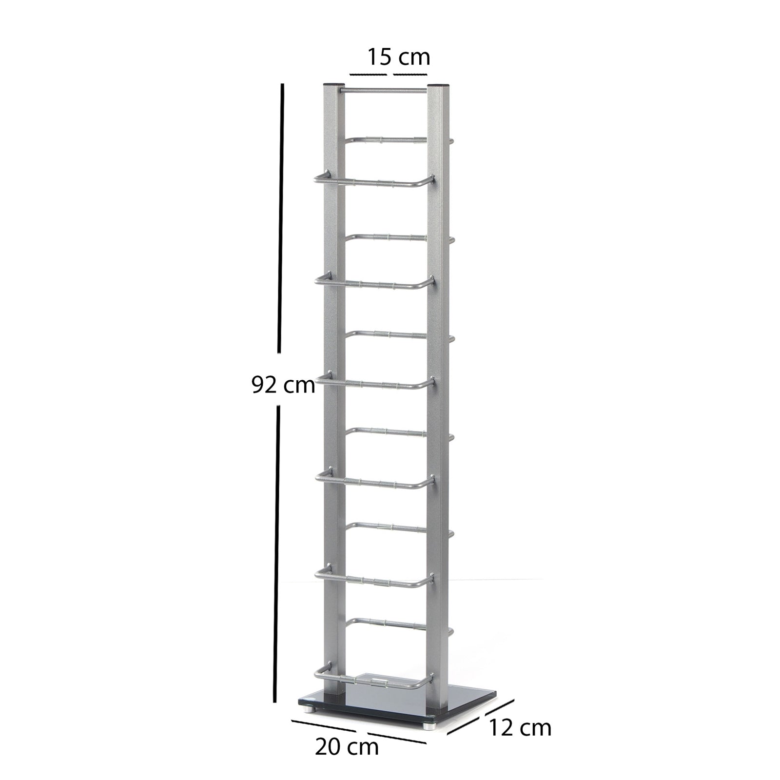 DESIGN CD STÄNDER TOWER 92 | silber, 92cm, Metal & Glas | für 85 CDs
