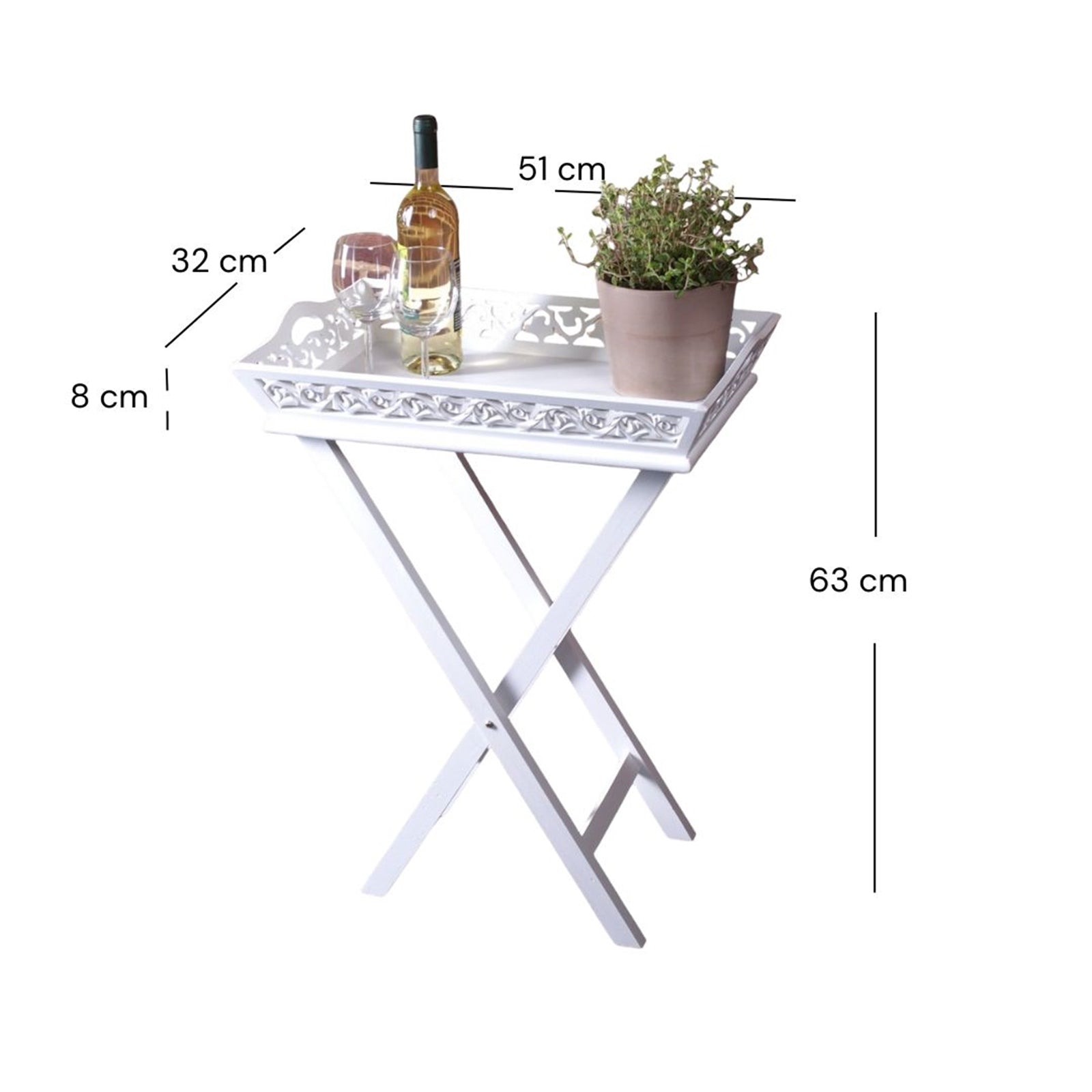 SERVIERTISCH LANDHAUS | Holz Tablet abnehmbar, weiss gekälkt Used-Look