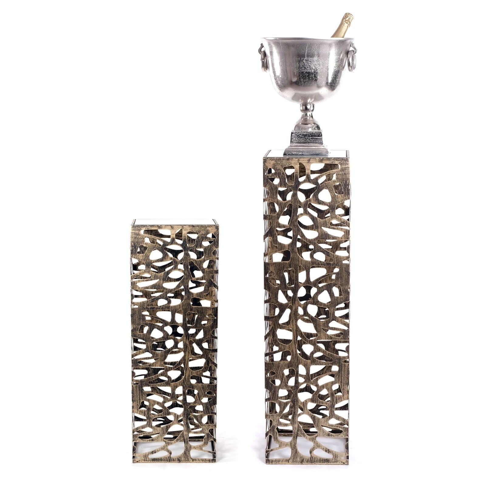 DEKO SÄULE "ENZA GRANDE" | 100 cm, antik-silber | Dekofigur aus Metall