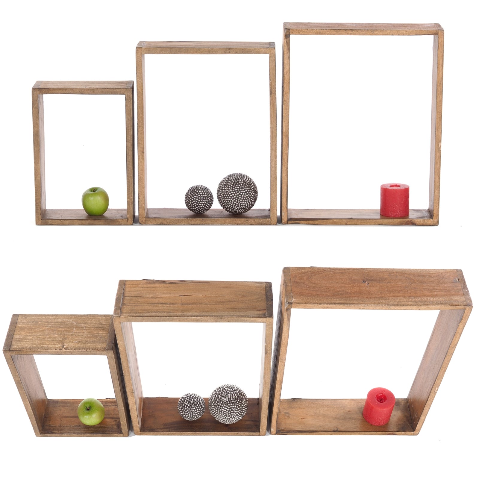 3ER SET DEKO REGALE "CUBEN" | Mahagini, 3 Größen | Wandregal