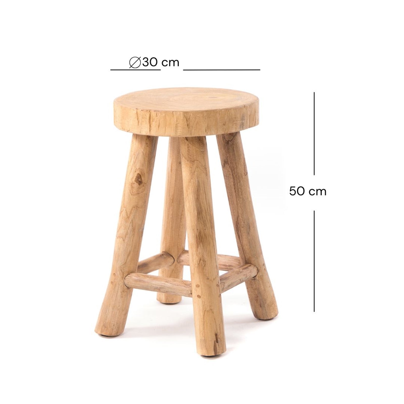 RUNDER HOCKER "PINTO" | Teak, 50x30 cm | Natur Schemel, Pflanzenhocker
