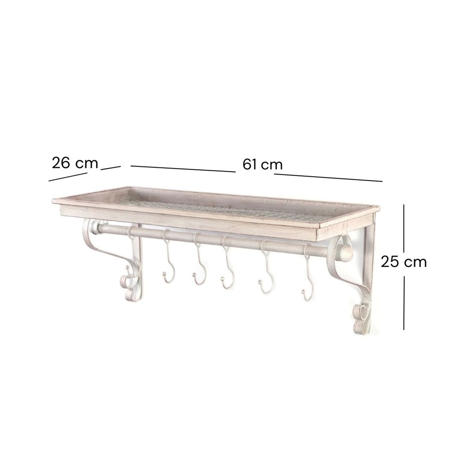 Garderobenregal "LILY" | antik-weiß, 61cm, Ablage | Wandgarderobe