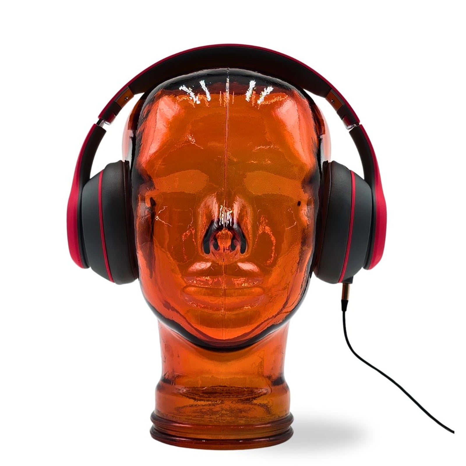 Glas KOPFHÖRERSTÄNDER MICK orange transparent | 29cm Glaskopf Skulptur