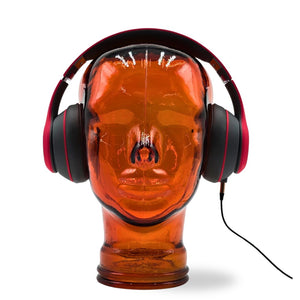 Glas KOPFHÖRERSTÄNDER MICK orange transparent | 29cm Glaskopf Skulptur