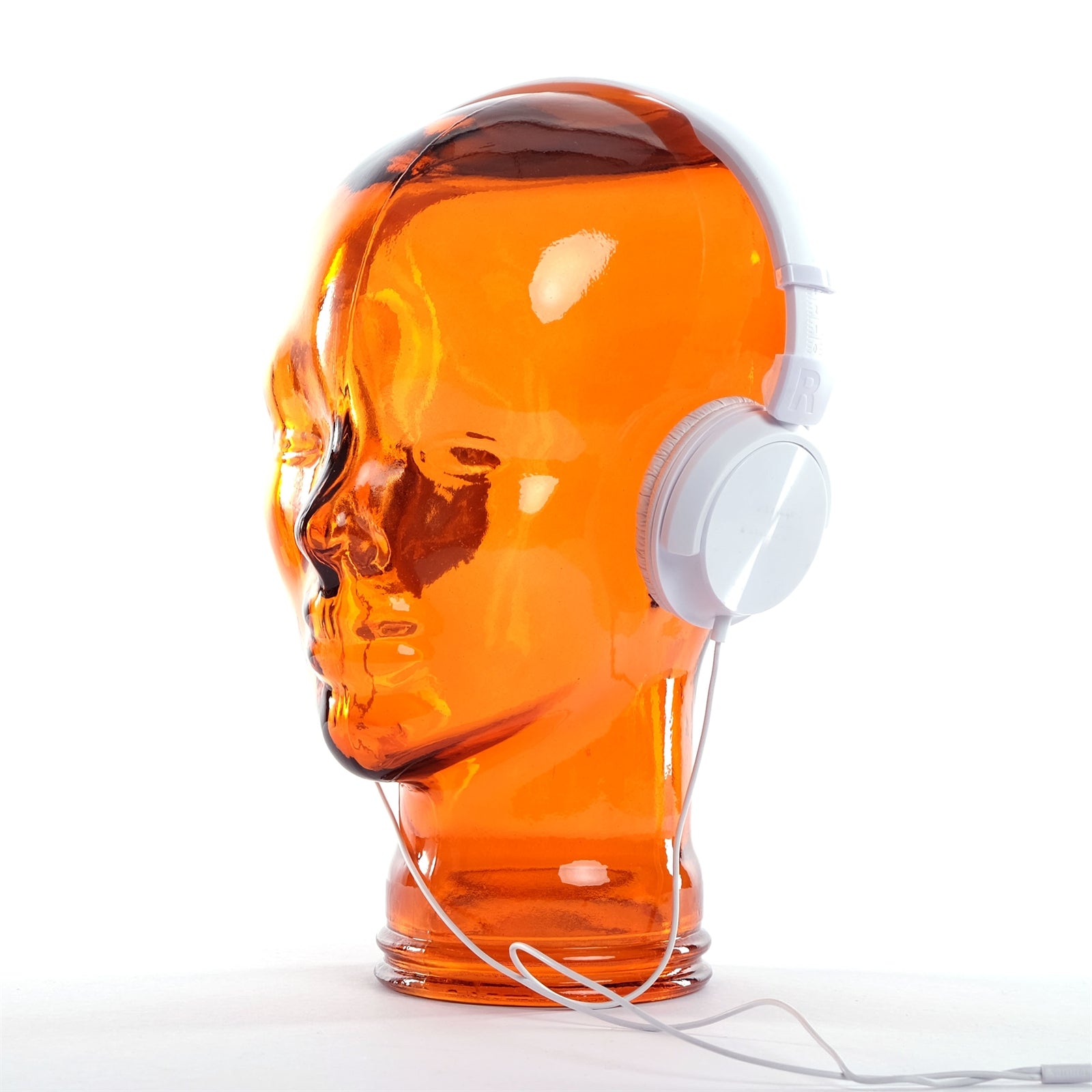 Glas KOPFHÖRERSTÄNDER MICK orange transparent | 29cm Glaskopf Skulptur
