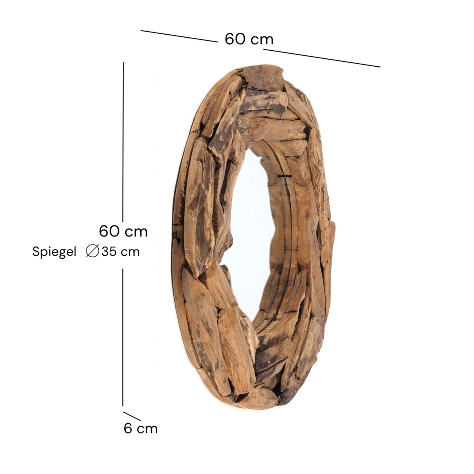 RUNDER SPIEGEL "TEAK 60" |  Treibholz, Ø 60 cm | Wandspiegel
