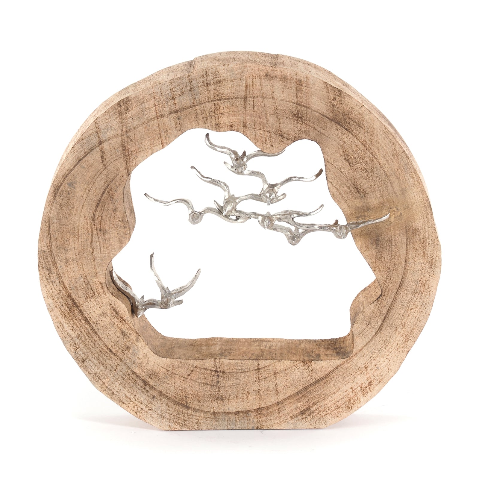 DESIGN SKULPTUR "BIRDS" |  36 cm, Holz mit Aluminium | Dekfofigur