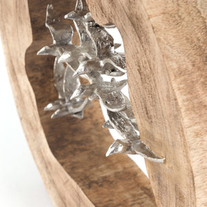 DESIGN SKULPTUR "BIRDS" |  36 cm, Holz mit Aluminium | Dekfofigur