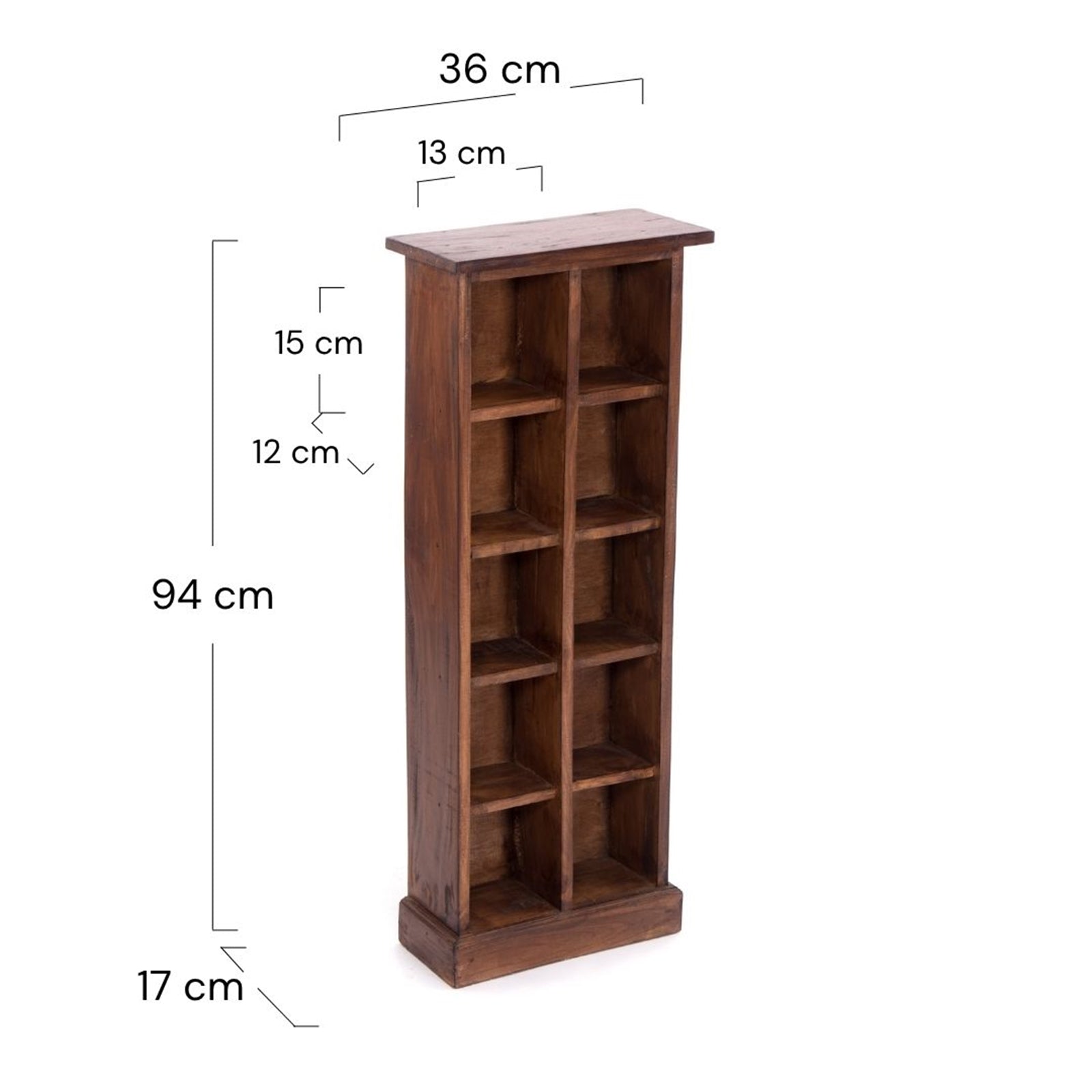 RUSTIKALES CD & BÜCHERREGAL NATURE | 94x36cm(HxB) Holzregal 10 Fächer