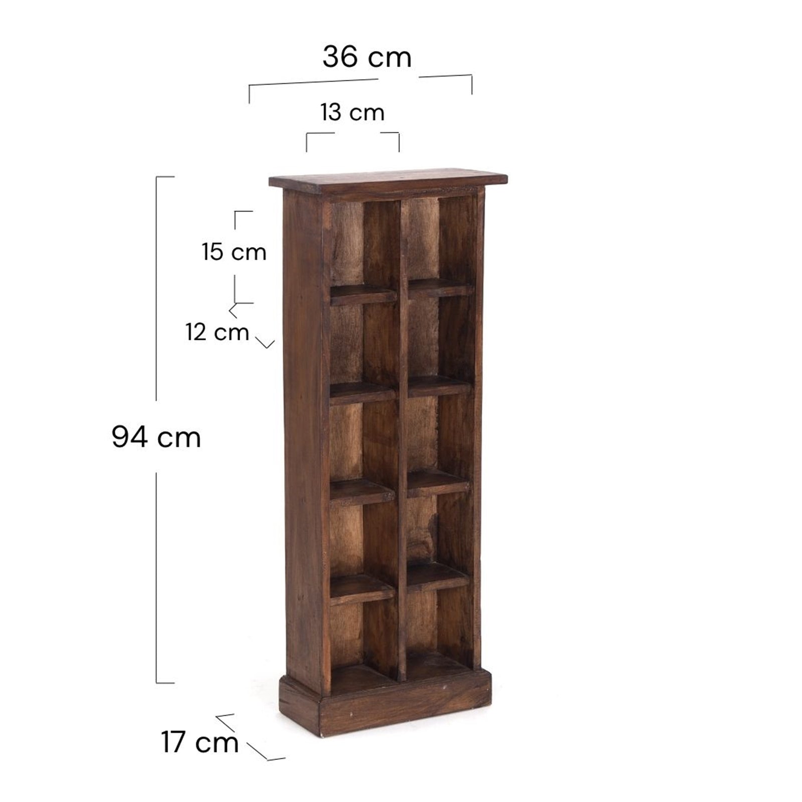 RUSTIKALES CD & BÜCHERREGAL NATURE | 94x36cm(HxB) Holzregal 10 Fächer