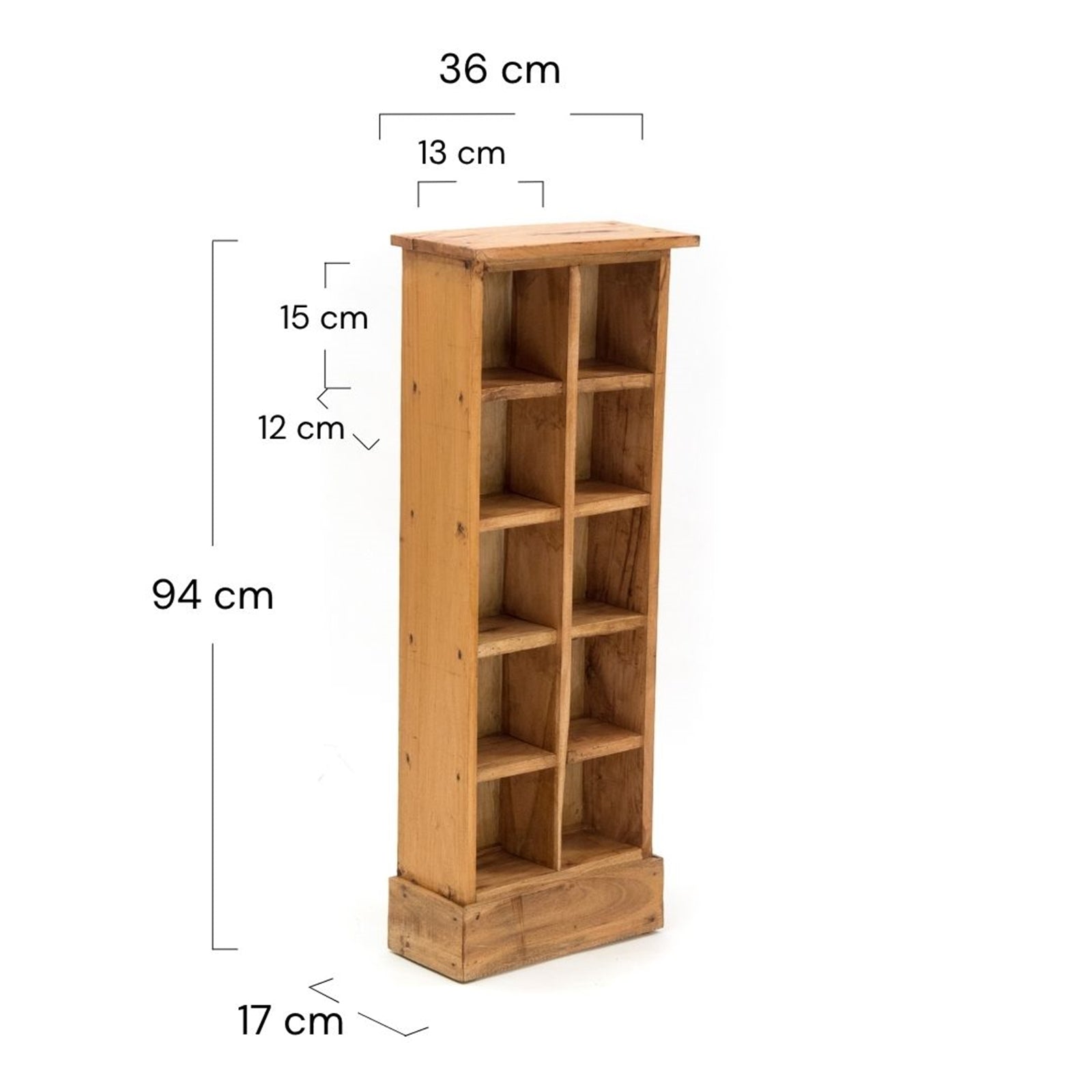 RUSTIKALES CD & BÜCHERREGAL NATURE | 94x36cm(HxB) Holzregal 10 Fächer