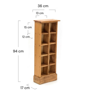 RUSTIKALES CD & BÜCHERREGAL NATURE | 94x36cm(HxB) Holzregal 10 Fächer