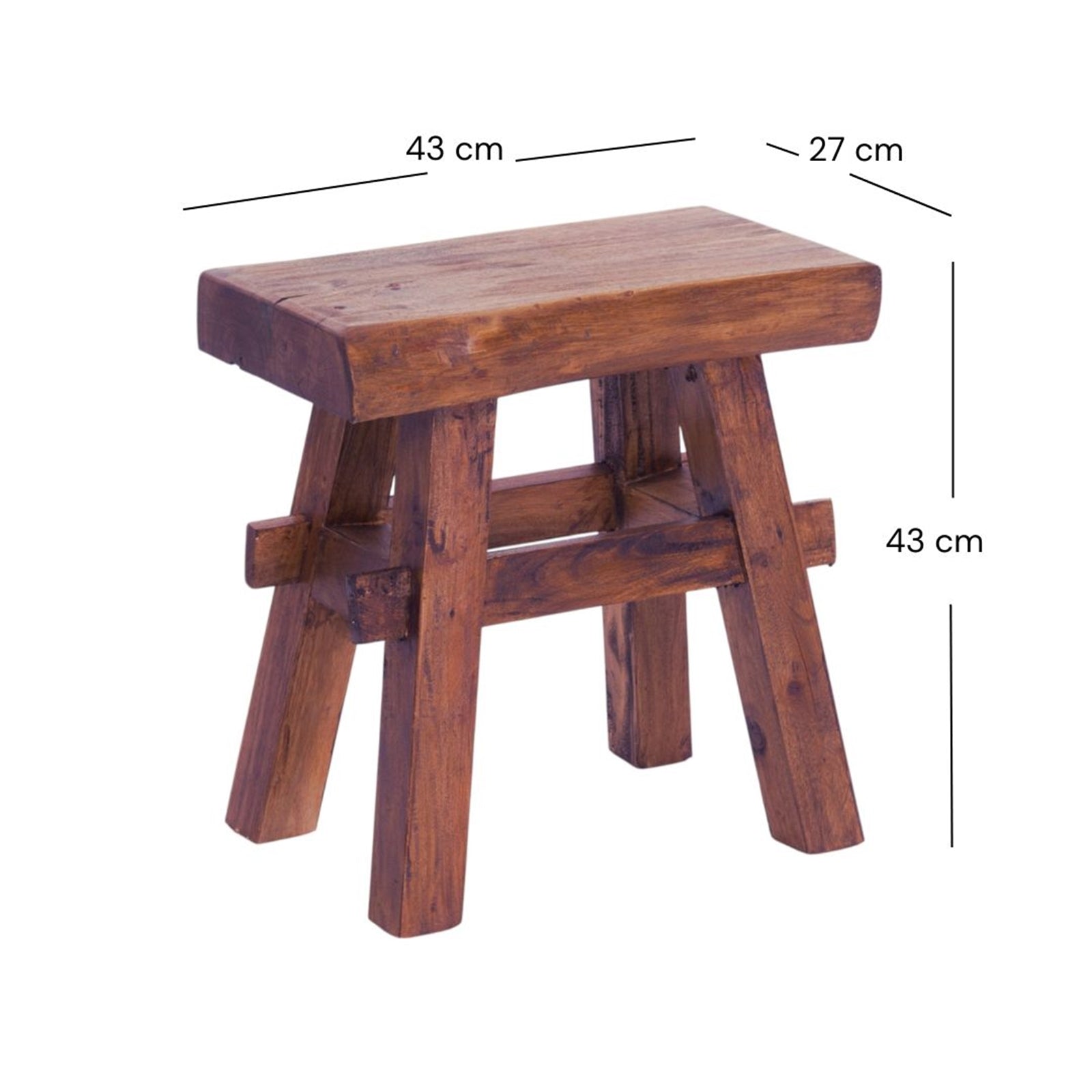 HOLZ HOCKER "VINTAGE 40" | Hartholz, 43x45 cm (HxB) | Sitzhocker