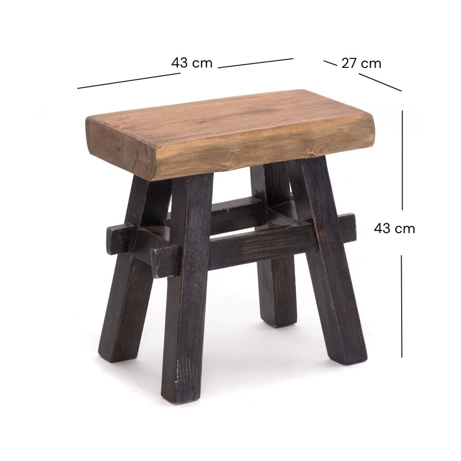 HOLZ HOCKER "VINTAGE 40" | Hartholz, 43x45 cm (HxB) | Sitzhocker