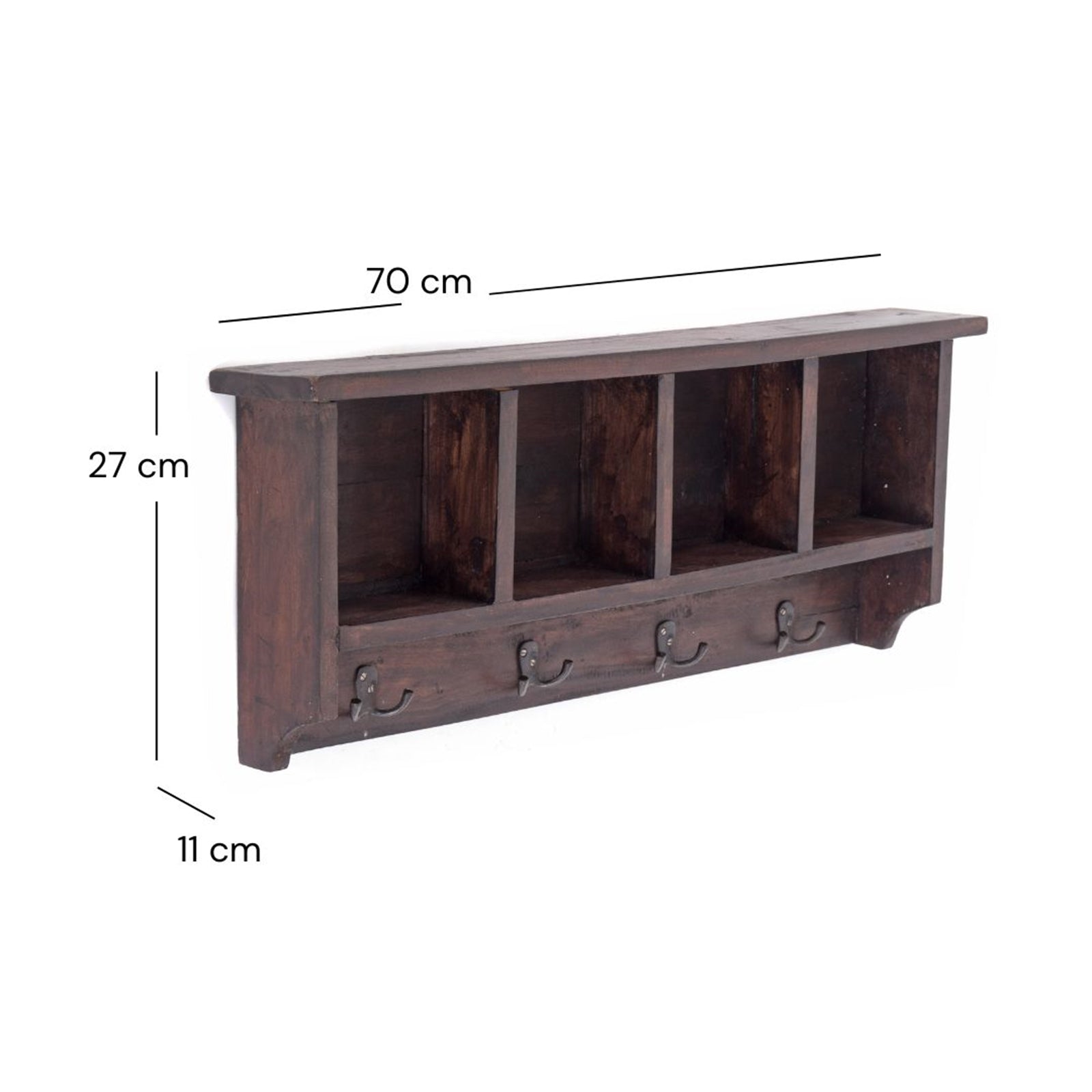 RUSTIKALE WANDGARDEROBE mit Fächern "VINTAGE 70" | 70x27x11cm(BxHxT)