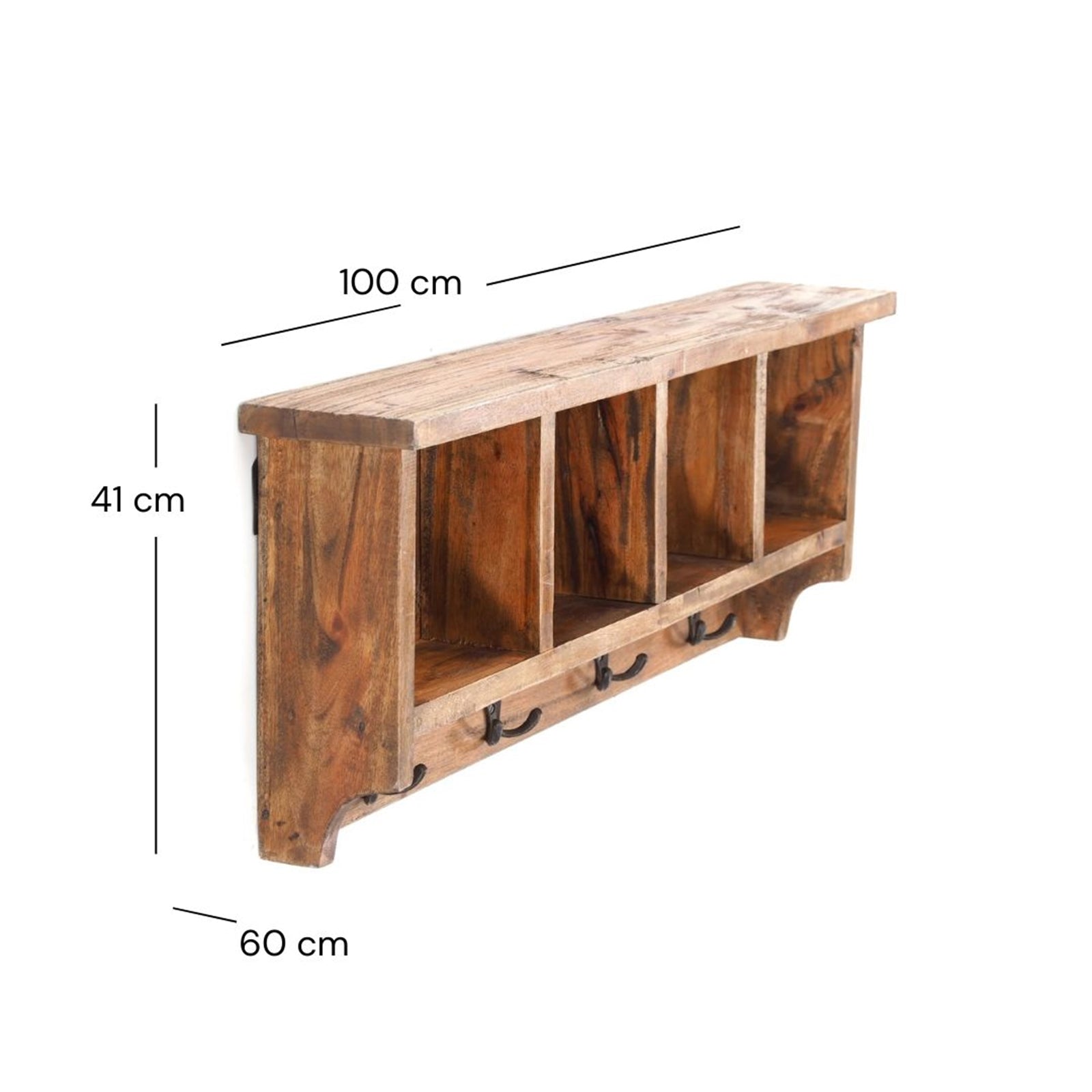 RUSTIKALE WANDGARDEROBE mit Fächern "VINTAGE 70" | 70x27x11cm(BxHxT)