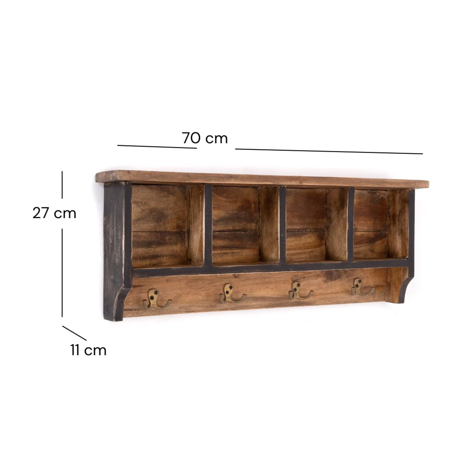 RUSTIKALE WANDGARDEROBE mit Fächern "VINTAGE 70" | 70x27x11cm(BxHxT)