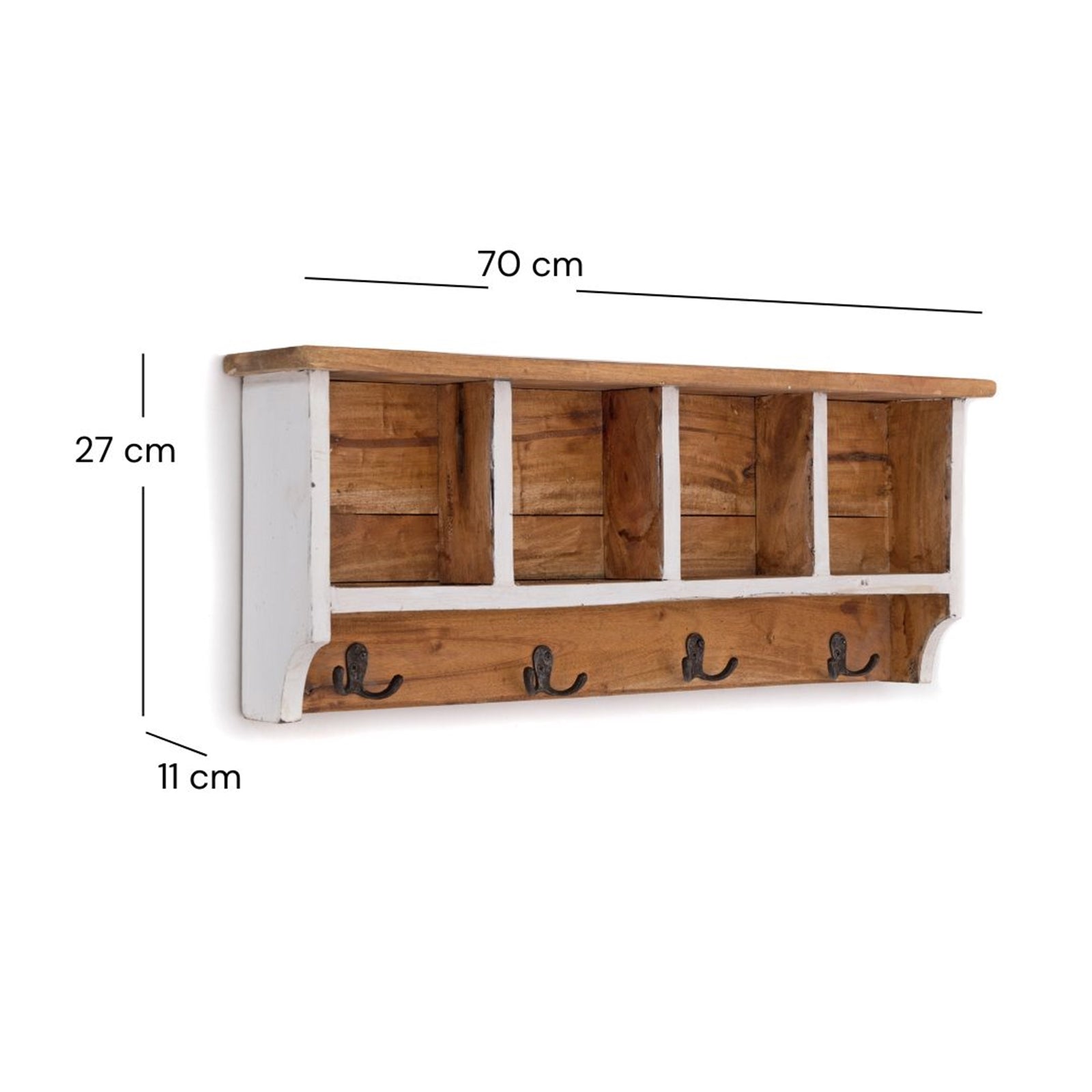 RUSTIKALE WANDGARDEROBE mit Fächern "VINTAGE 70" | 70x27x11cm(BxHxT)
