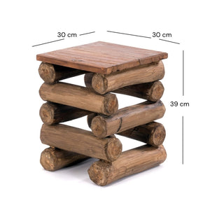 HOCKER "BLOCK 38" | 30x30x39cm (BxTxH), Altholz Teak | Sitzhocker