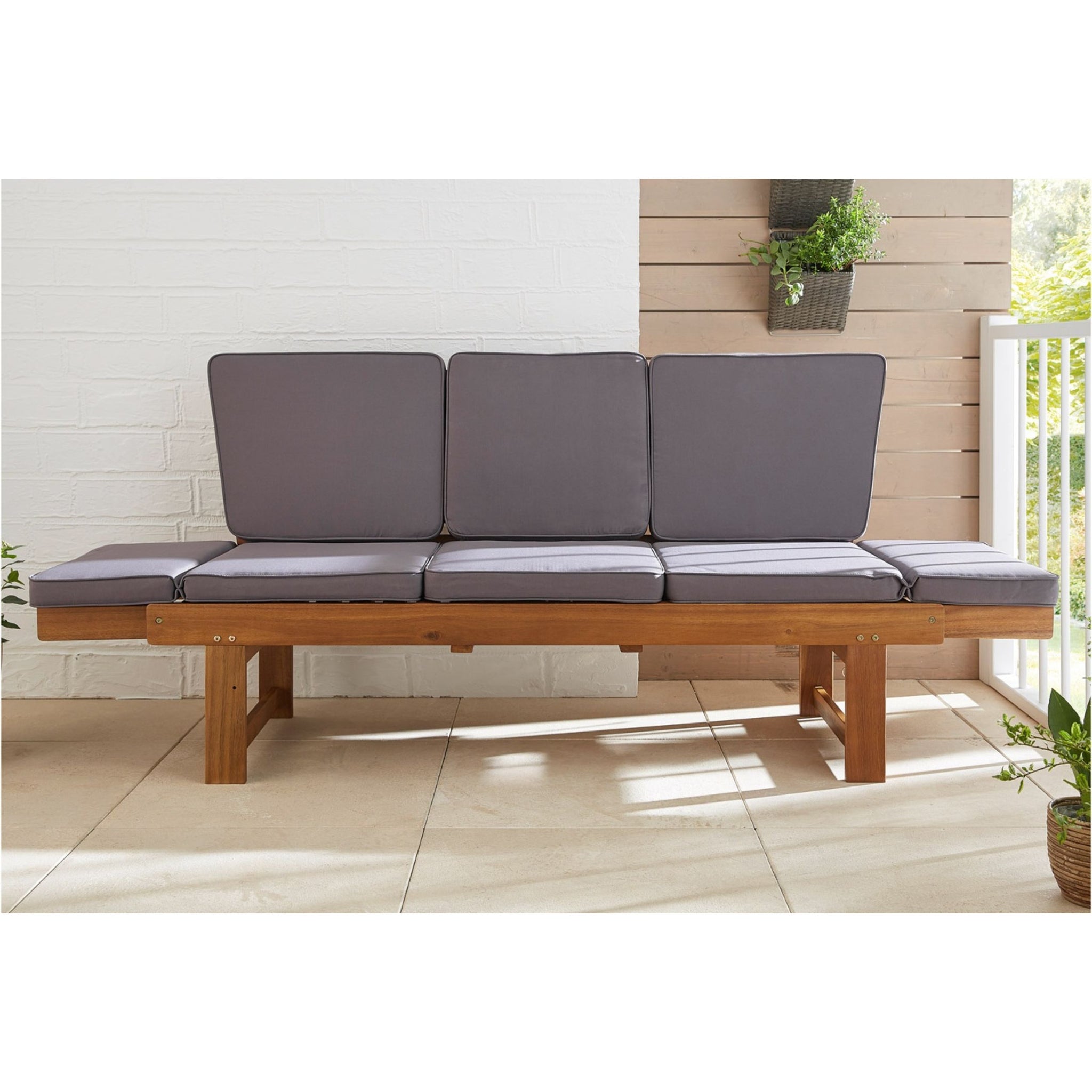 GARTENBANK "AKAZIE" | Akazienholz | Holz Sitzbank mit Tisch & Polstern