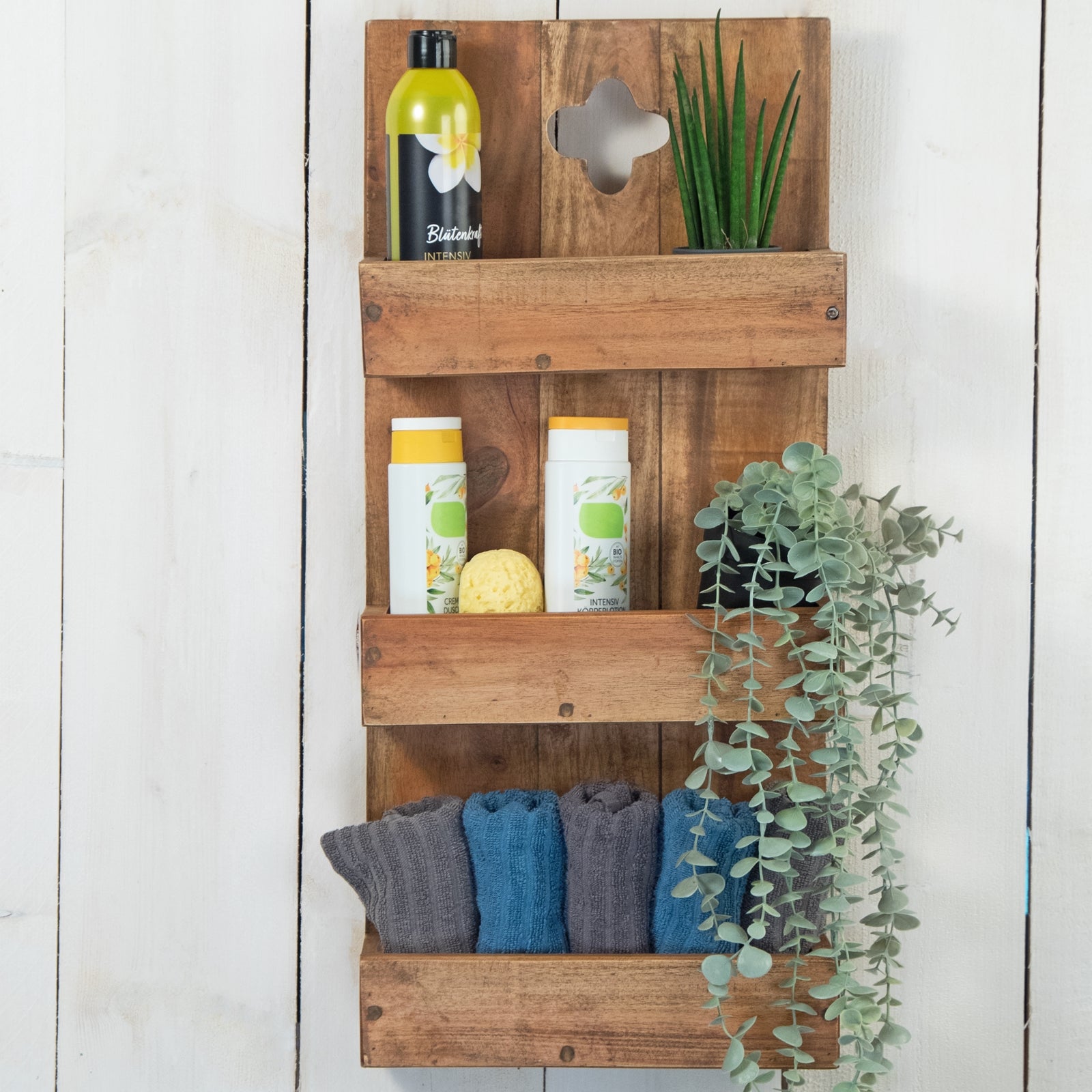 WANDREGAL "DAYA" | Massivholz, 65 cm | Holzregal mit Ablage