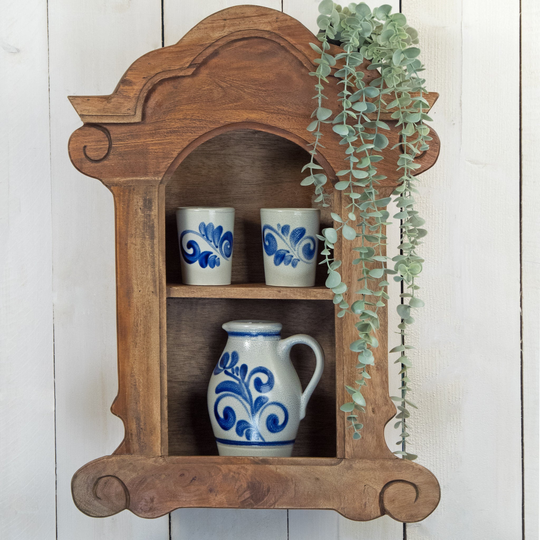 HOLZ WANDREGAL "ANELLO" | Mahagoni, 62 cm | antikes Hängeregal