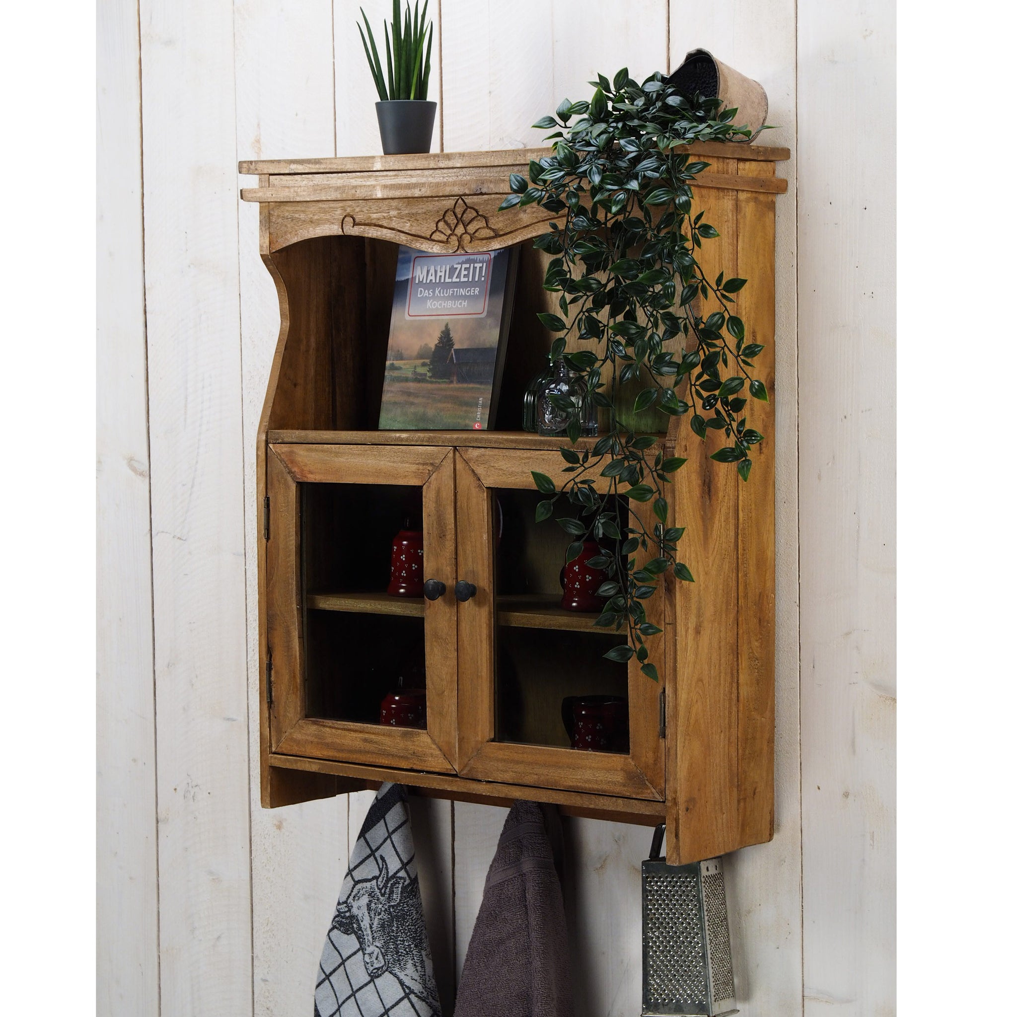 WANDSCHRANK "RIBERA" | mit Glastüren, 73 cm | Holz Wandregal