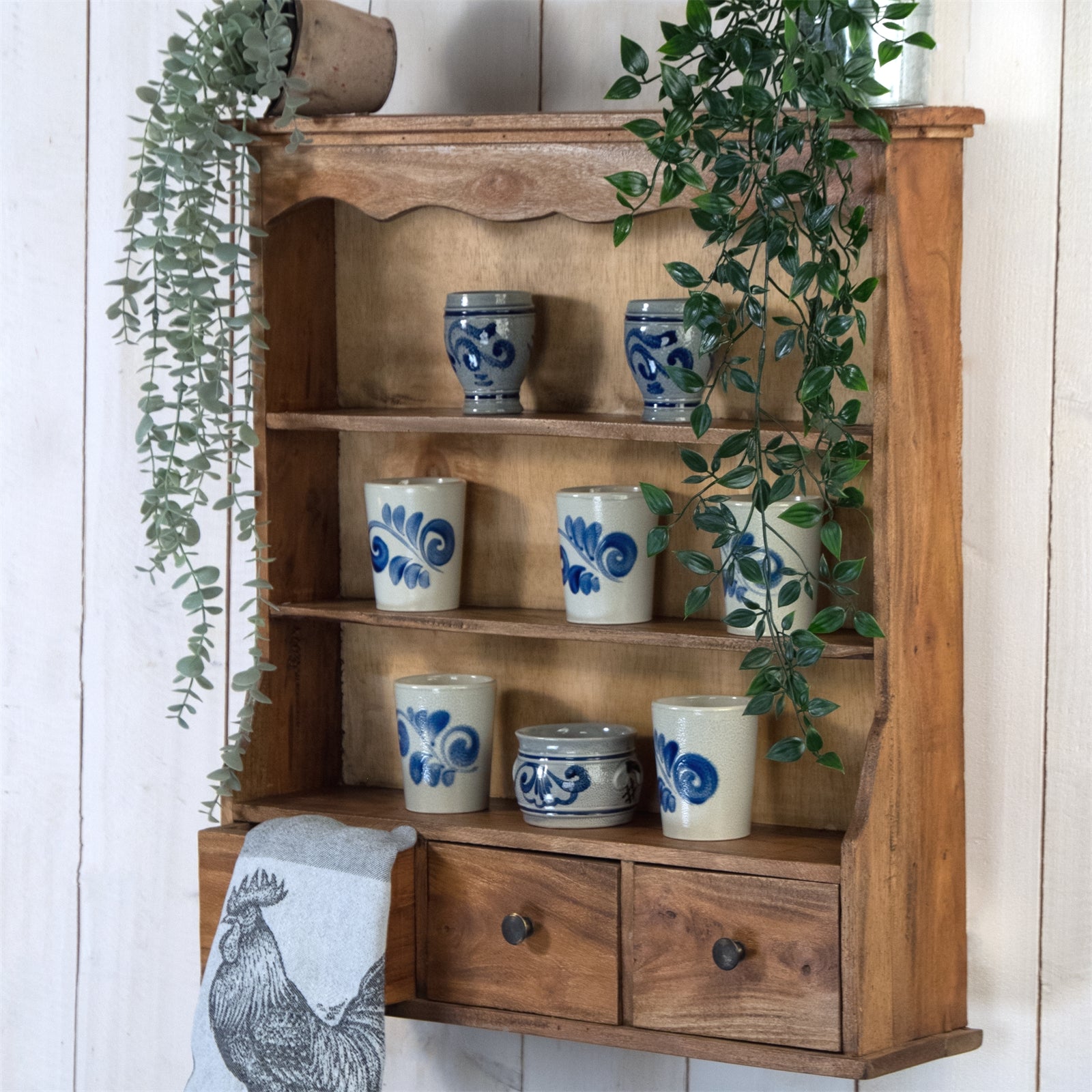 WANDREGAL "NELIA" | Mahagoni Holz, 62 cm | Küchenregal mit Schubladen