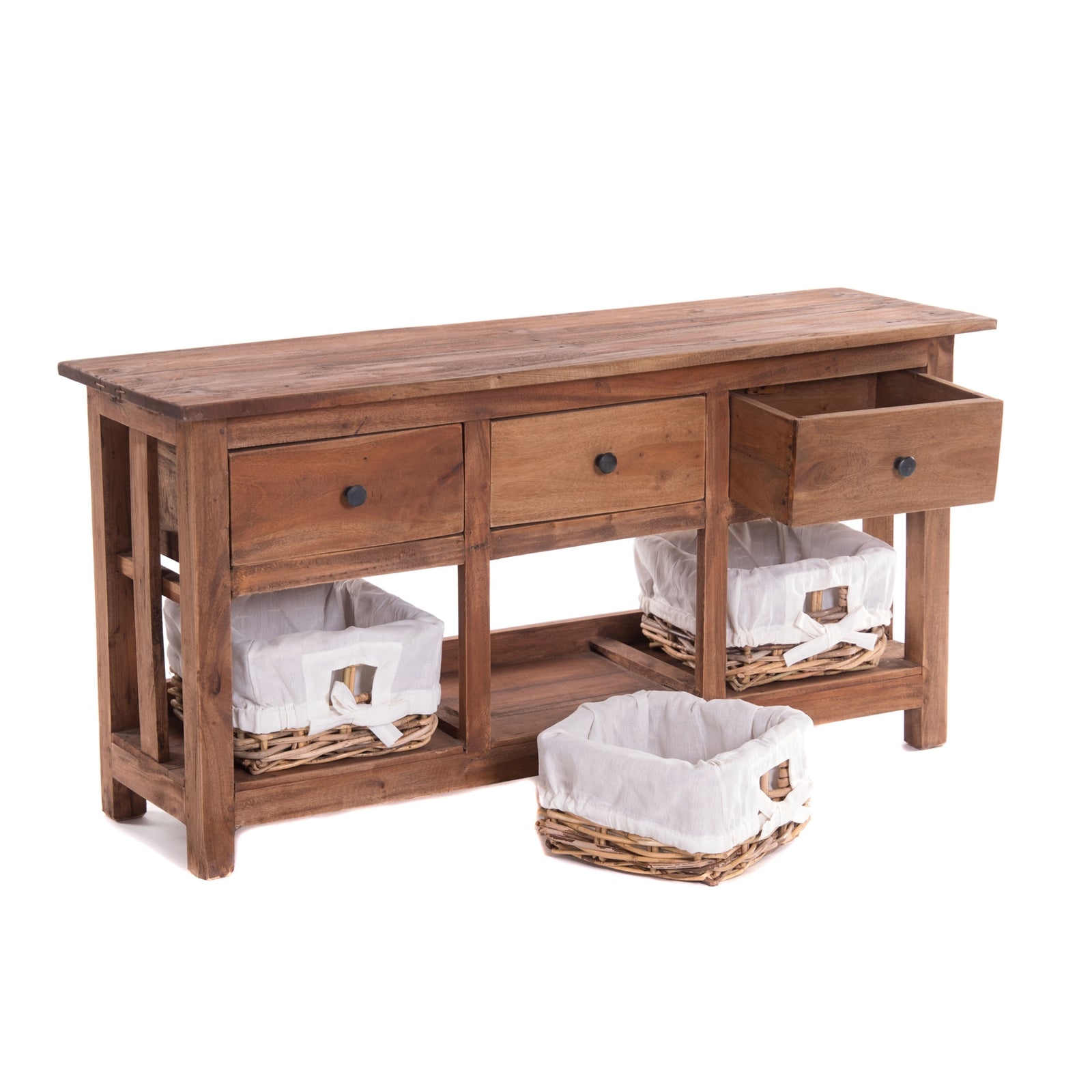 KOMMODE RANTAN | 98 cm, Massivholz | Sideboard mit Körben