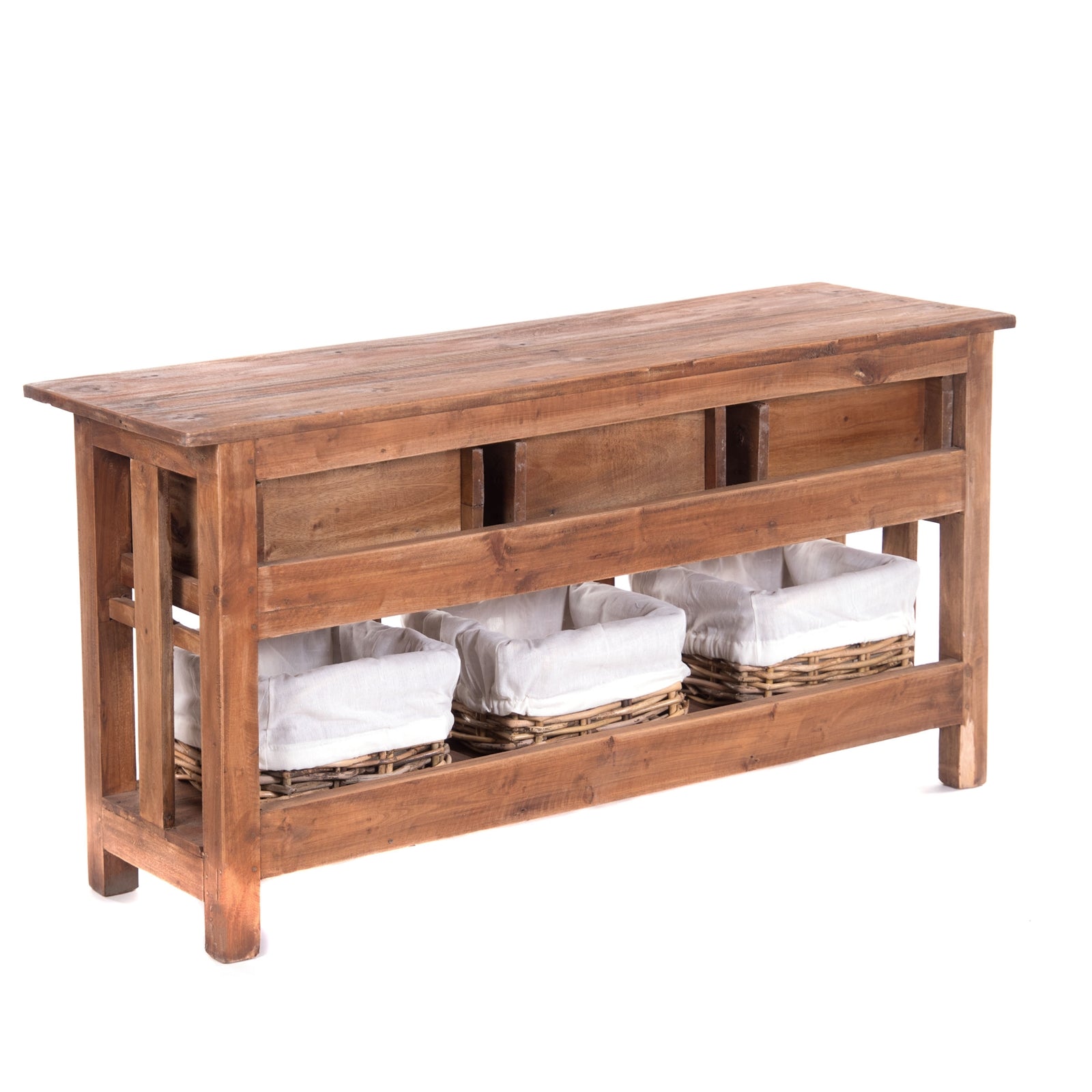 KOMMODE RANTAN | 98 cm, Massivholz | Sideboard mit Körben