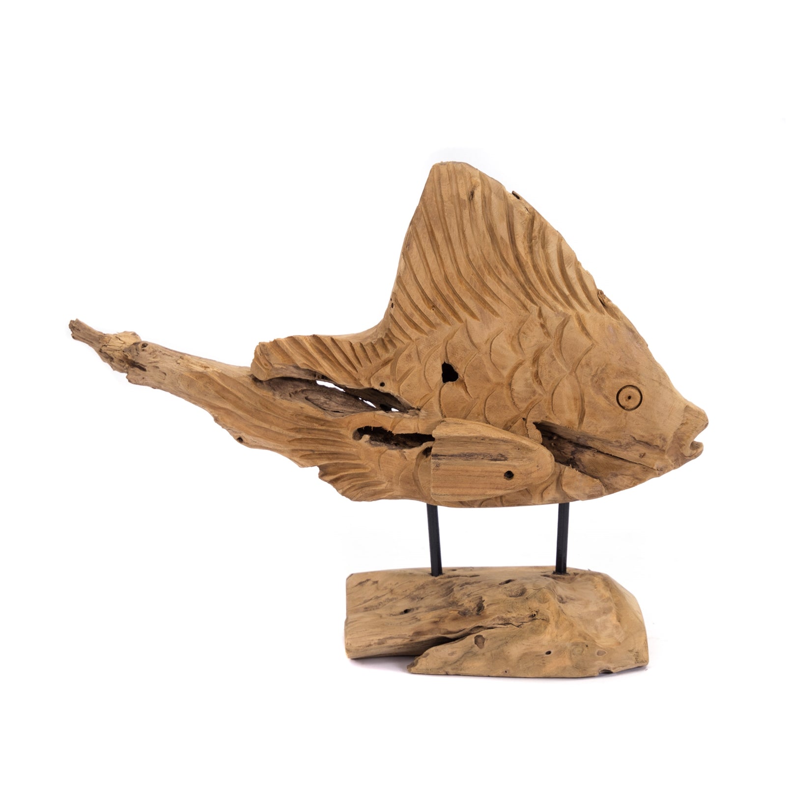 GESCHNITZTE FISCH FIGUR "ATLANTIS" | Teakholz | Maritime Skulptur