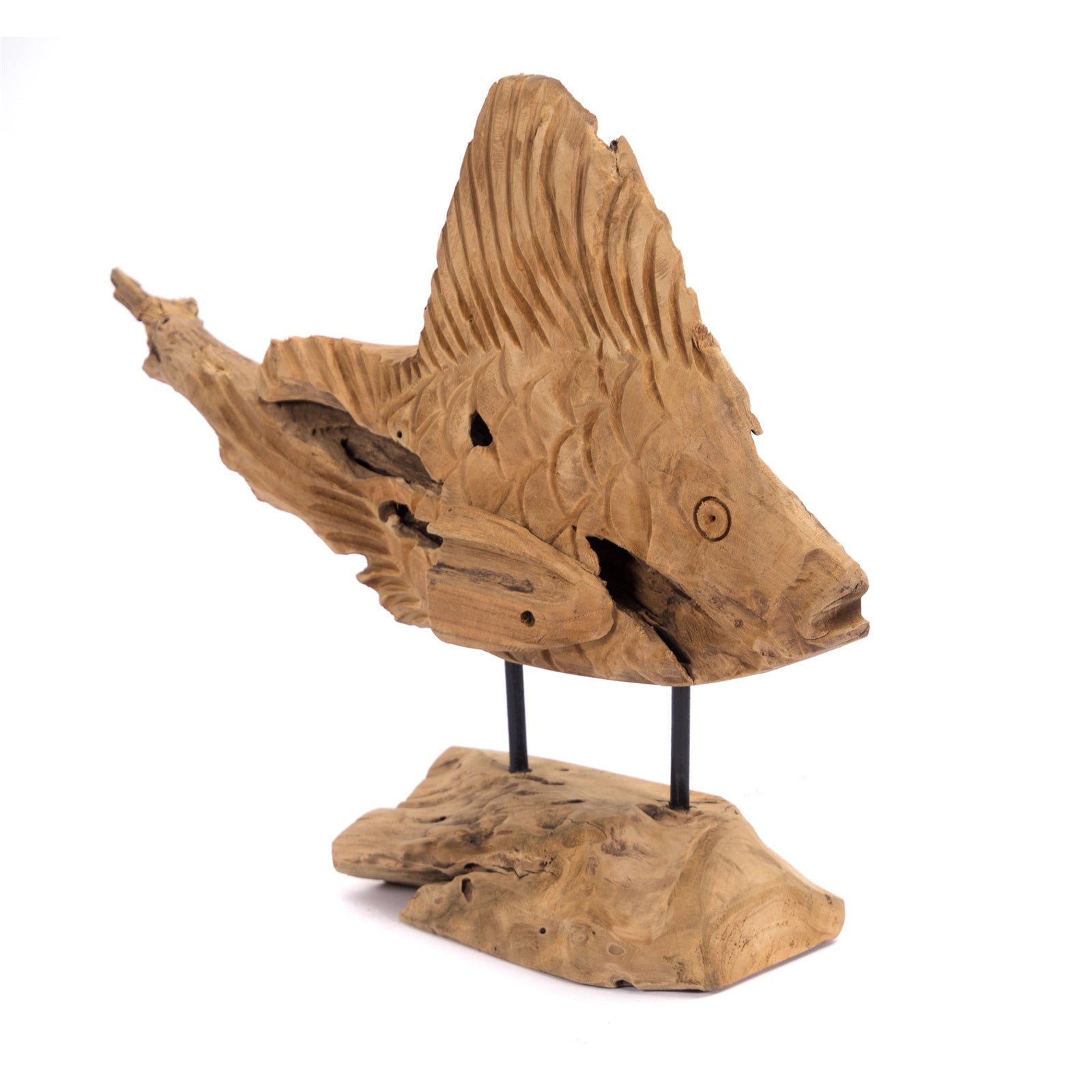 GESCHNITZTE FISCH FIGUR "ATLANTIS" | Teakholz | Maritime Skulptur