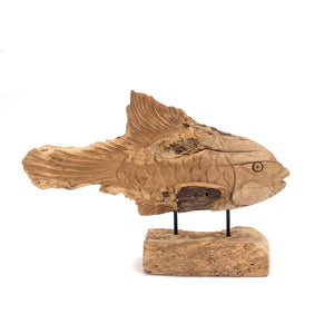 GESCHNITZTE FISCH FIGUR "ATLANTIS" | Teakholz | Maritime Skulptur
