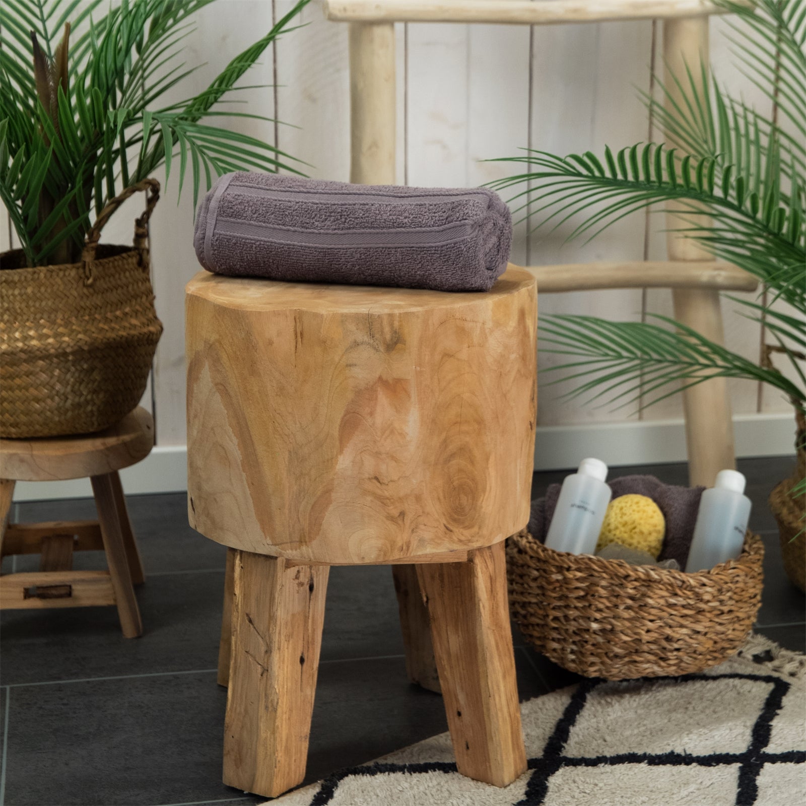 RUNDER BAUMSTAMM HOCKER "TRUNK" | Teak, 40 cm | Holz Schemel