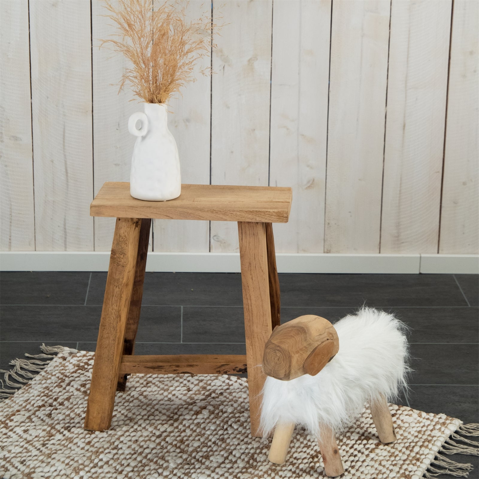 NATUR HOLZ HOCKER "MENNAGIO" | 50 cm, Teakholz | Sitzhocker