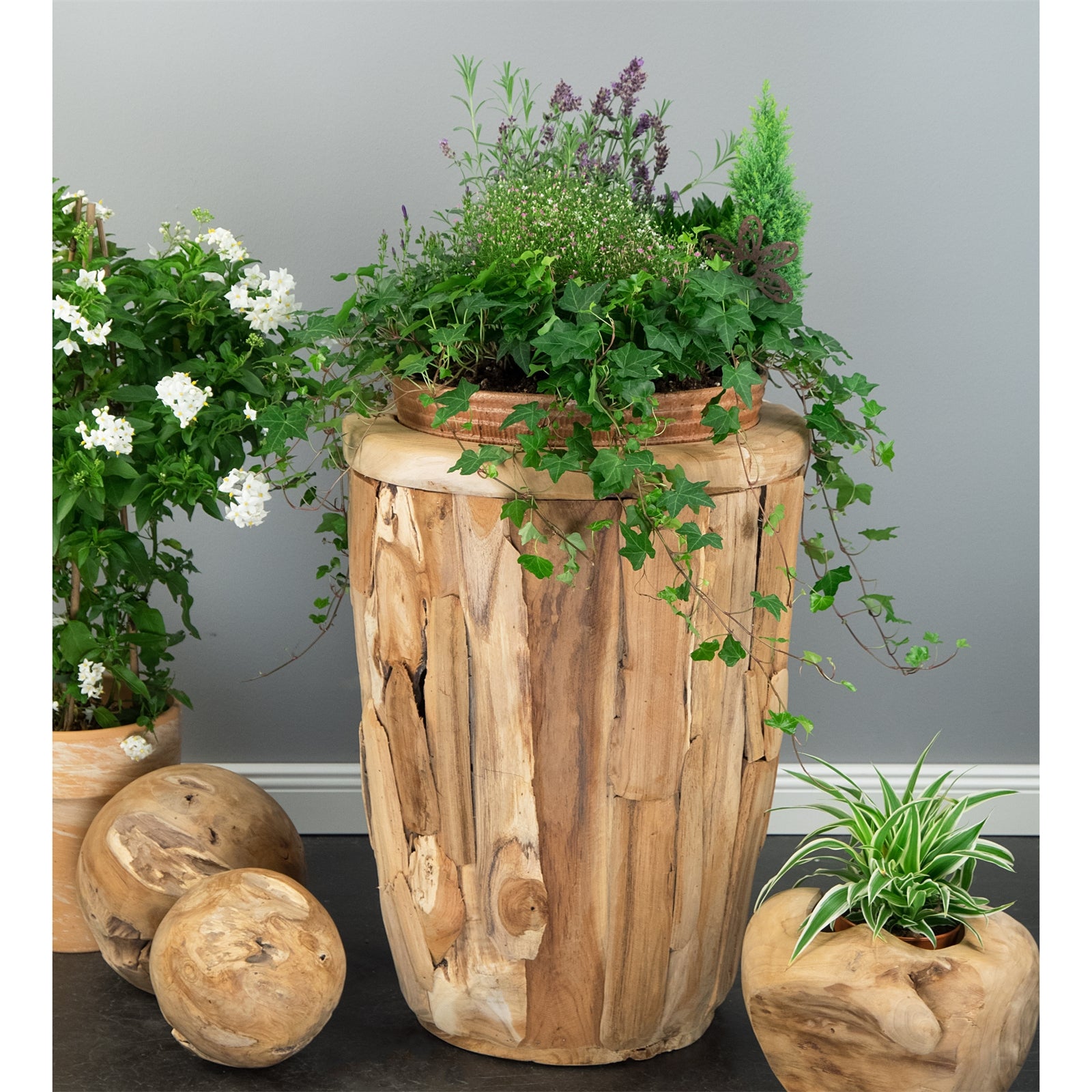 BODENVASE "VERDE" | Treibholz, 60 cm | Großer Teak Übertopf