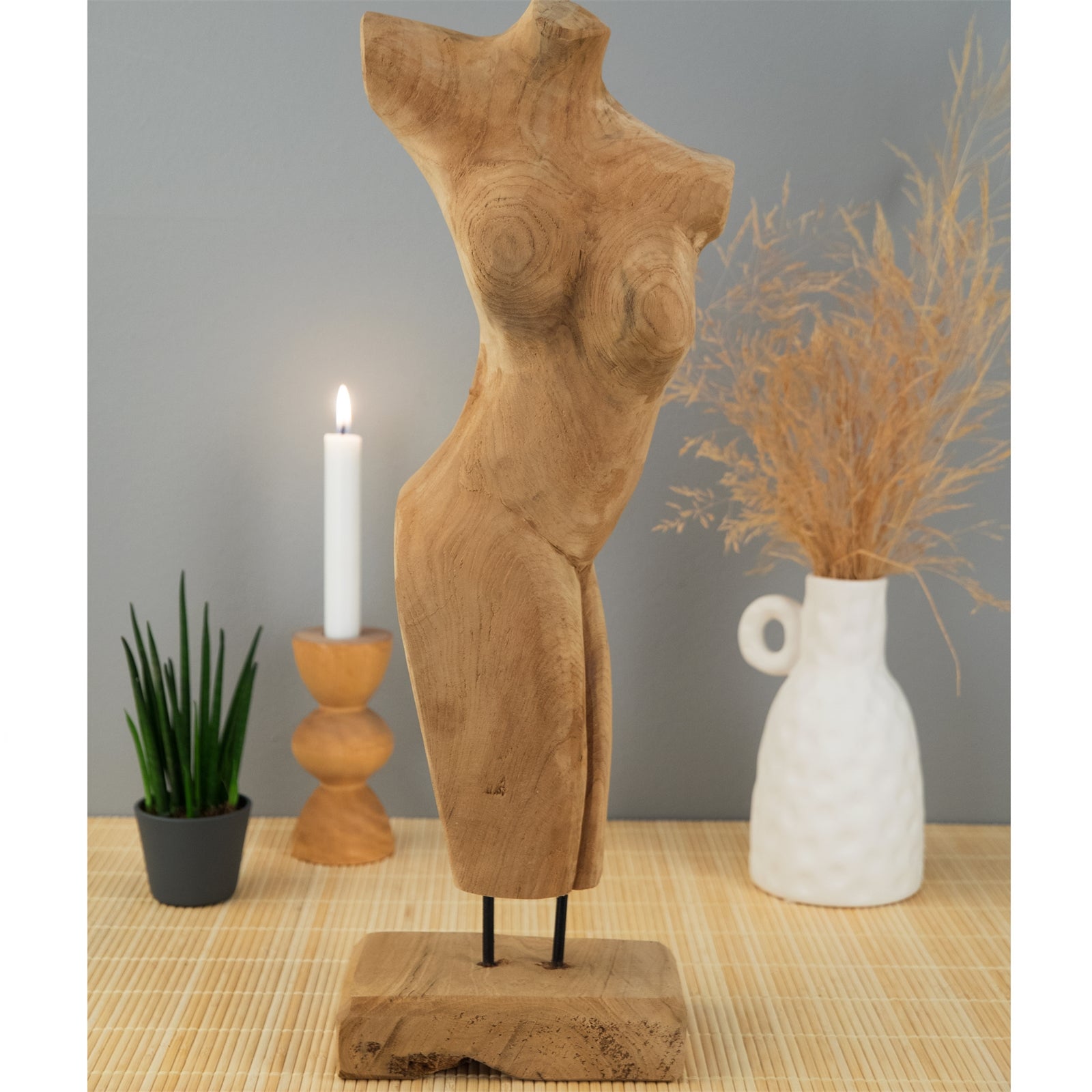 TEAK SKULPTUR "TORSO" | Teakholz, 57 cm | Weibliche Körper Statue