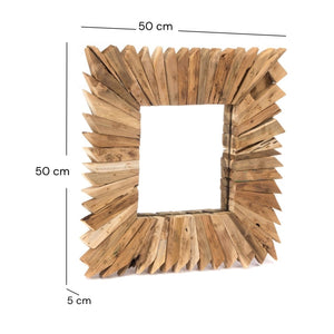 HOLZ WANDSPIEGEL "SPIKES" | 50x50cm, Massivholz | Natur Holzspiegel