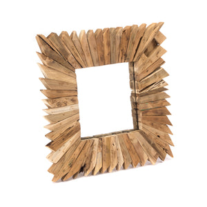 HOLZ WANDSPIEGEL "SPIKES" | 50x50cm, Massivholz | Natur Holzspiegel