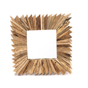 HOLZ WANDSPIEGEL "SPIKES" | 50x50cm, Massivholz | Natur Holzspiegel