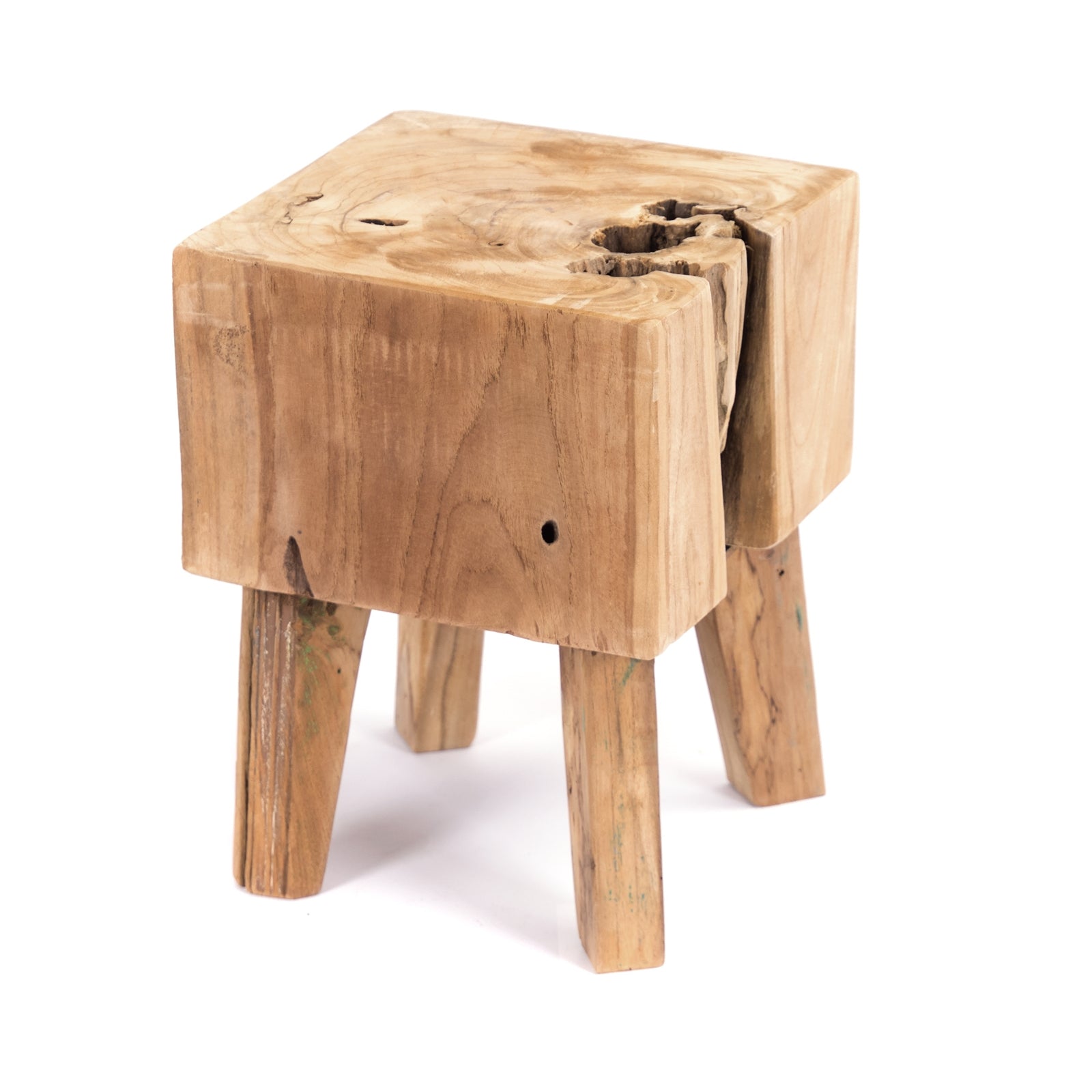 BAUMSTAMM HOCKER "KUBUS" | Teak, 40 cm | Holz Würfelhocker