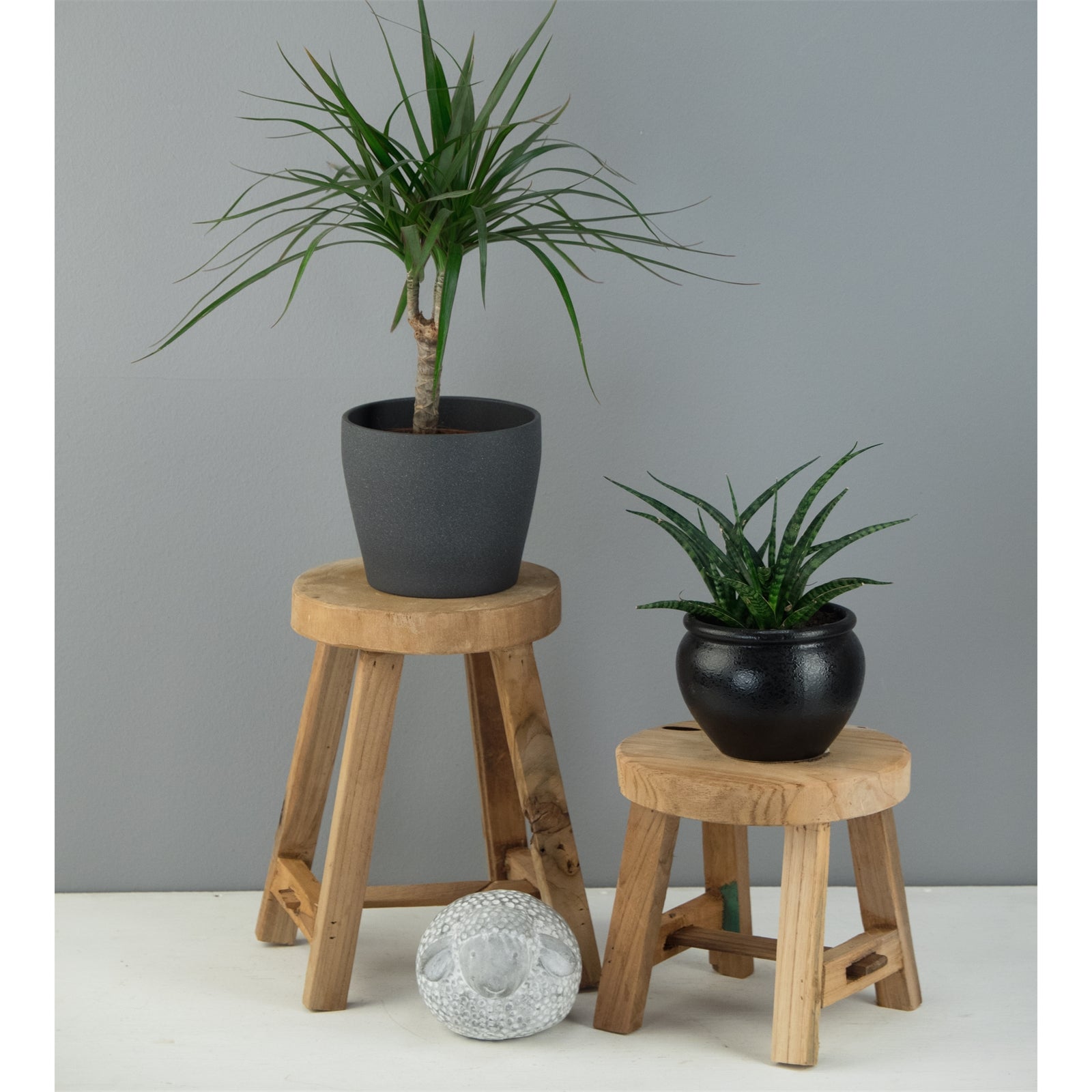 RUNDER HOCKER "LEVI" | Teak, 30 cm | Holz Schemel, Blumen Hocker