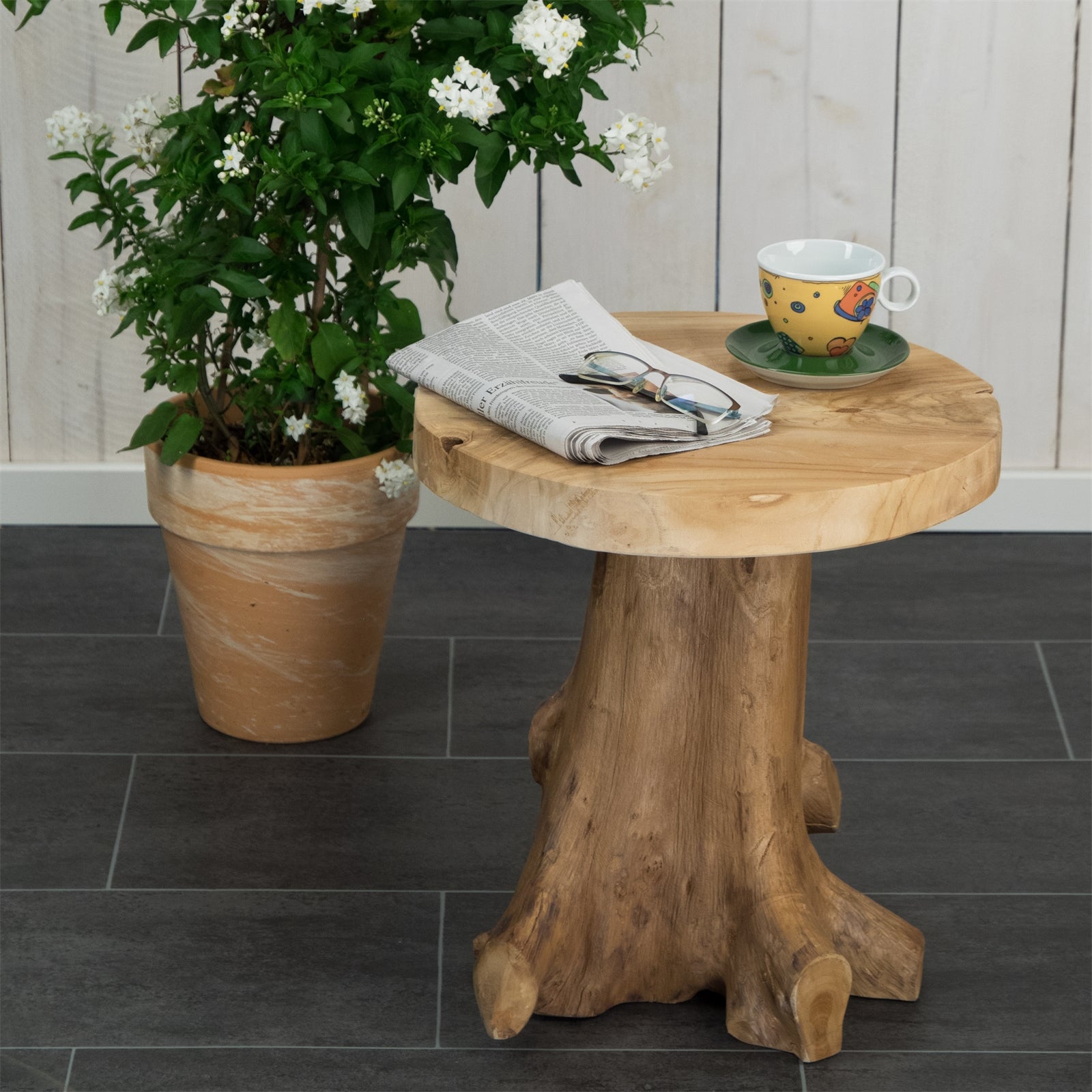 BAUMSTAMM BEISTELLTISCH "FIDO" | 40 cm, Teak | Natur Sofatisch