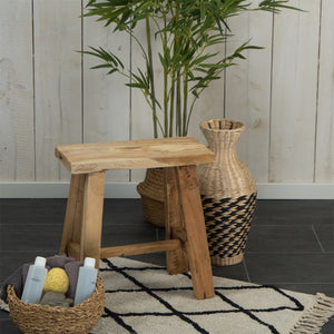 HOLZ HOCKER "ROOT NATURE" | Teakholz, 43 cm | Sitzhocker, Blumenhocker