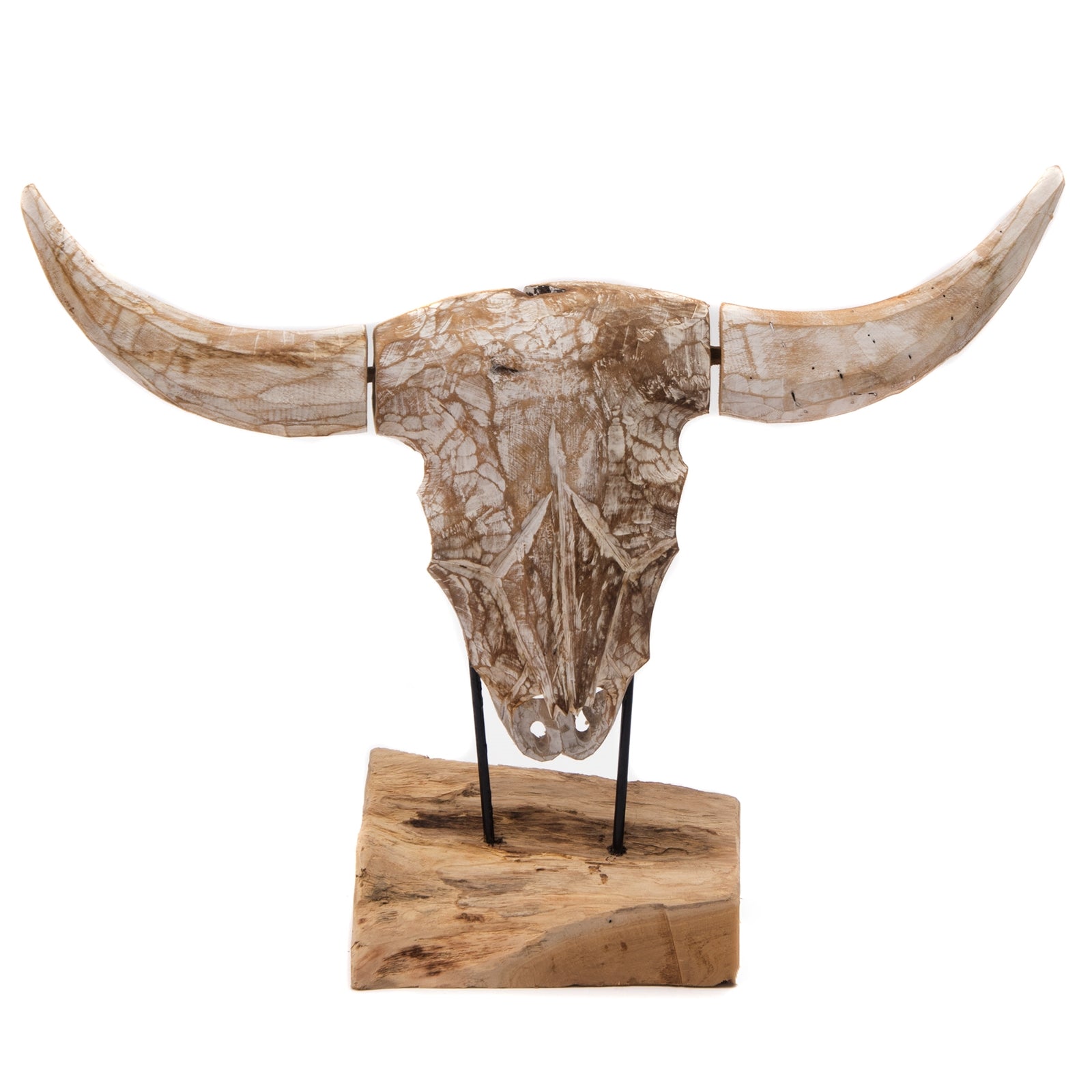 HOLZ SKULPTUR "TORO" | Teak, 52 cm | Deko Geweih, Stierkopf
