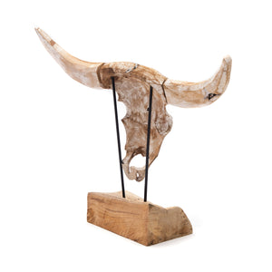 HOLZ SKULPTUR "TORO" | Teak, 52 cm | Deko Geweih, Stierkopf