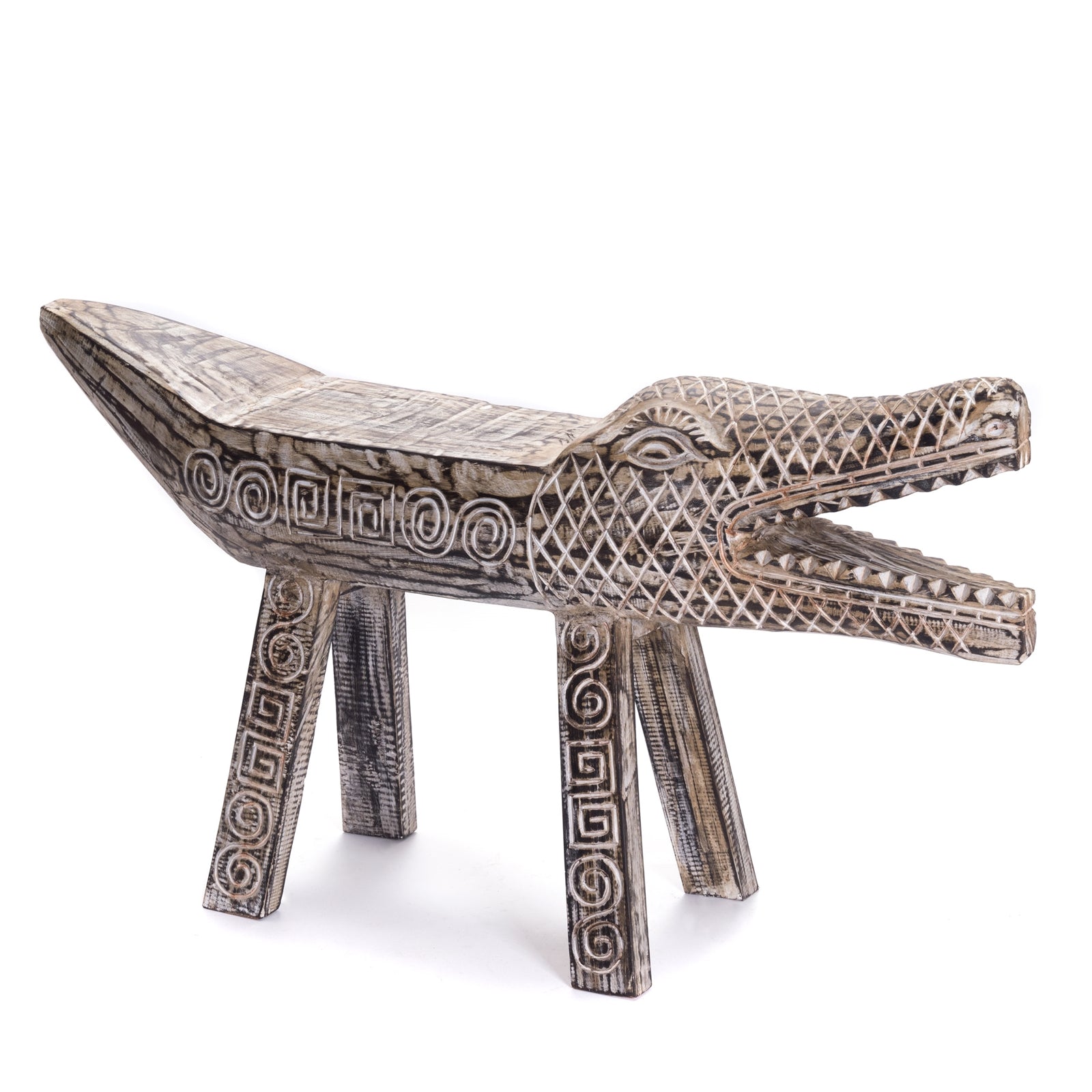 GESCHNITZTE HOLZ BANK "CROCO" | Holz, 100 cm | Krokodil Sitzbank
