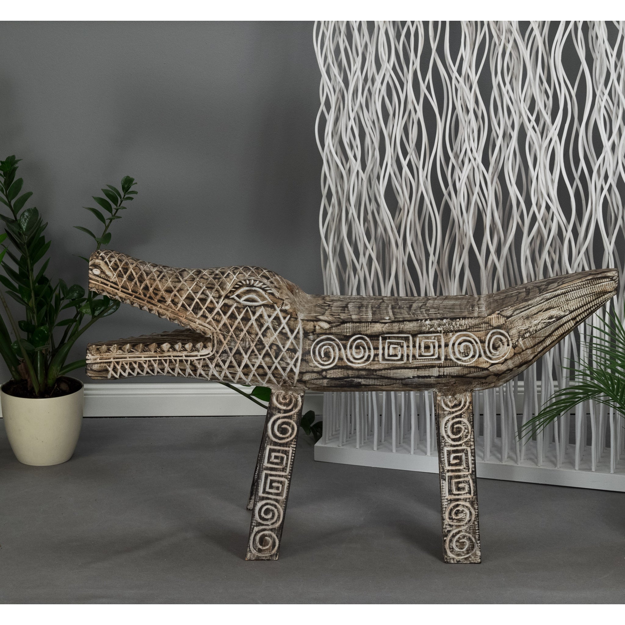 GESCHNITZTE HOLZ BANK "CROCO" | Holz, 100 cm | Krokodil Sitzbank