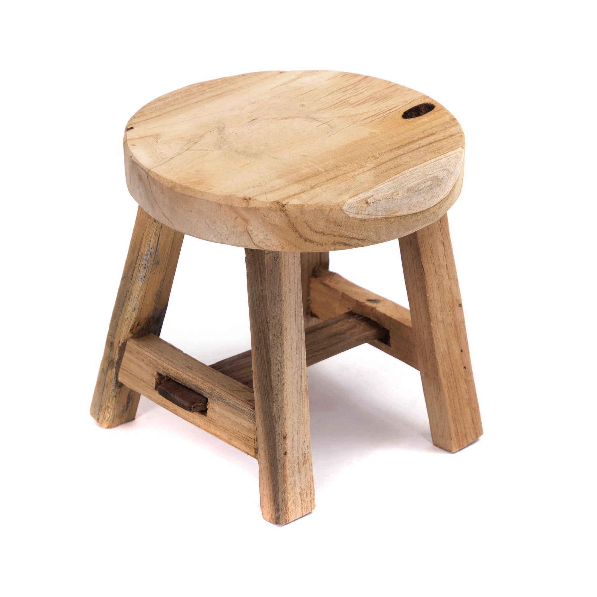 RUNDER HOLZ SCHEMEL "LOU" | 20 cm, Teak | Blumen Hocker