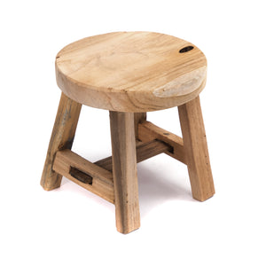 RUNDER HOLZ SCHEMEL "LOU" | 20 cm, Teak | Blumen Hocker